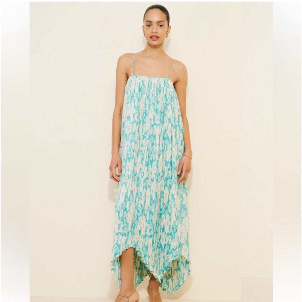 BHLDN Pleated Square Neck Pleated Strappy Maxi Dress